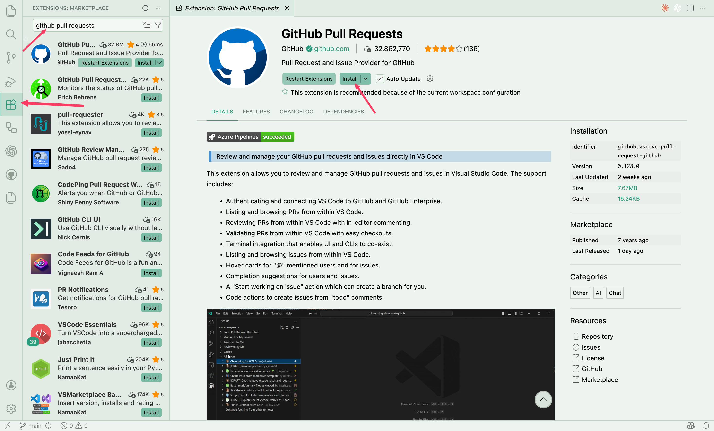 Step 8 - Install GitHub Pull Requests extension